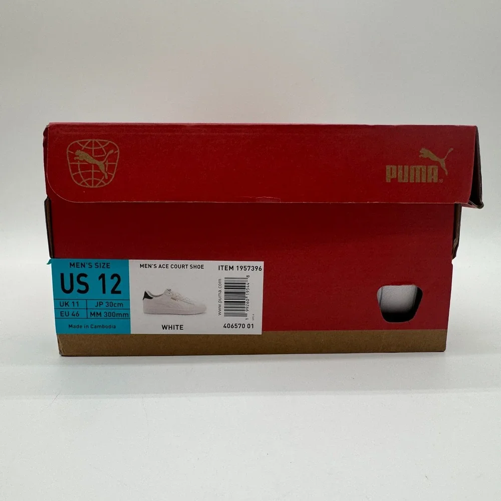 Puma Ace Court Men's White Leather Sneakers Casual‎ Shoes Size 12